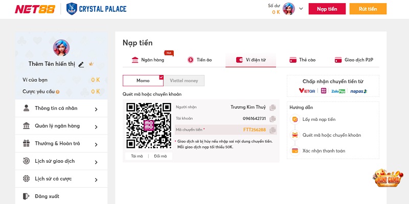 Tiết kiệm thời gian bằng cách nạp tiền NET88 bằng ví điện tử