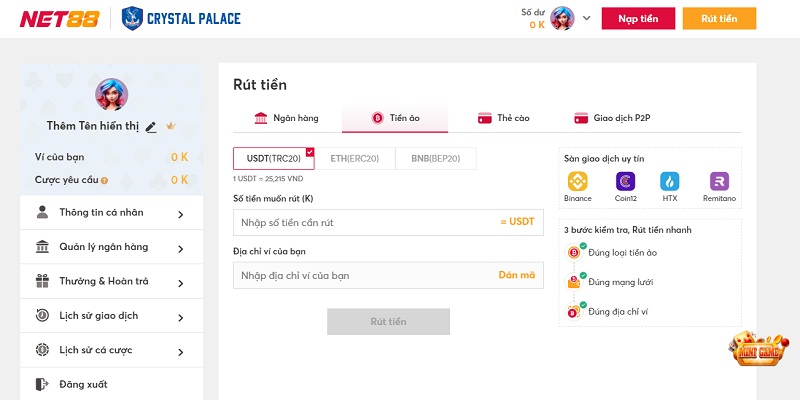 Cách rút tiền NET88 bằng tiền ảo siêu nhanh